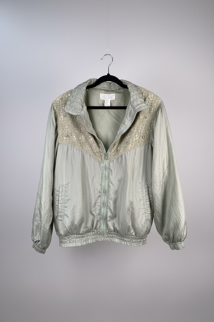 Vintage 90s Silk Beaded Embellished Bomber Jacket – Size Large