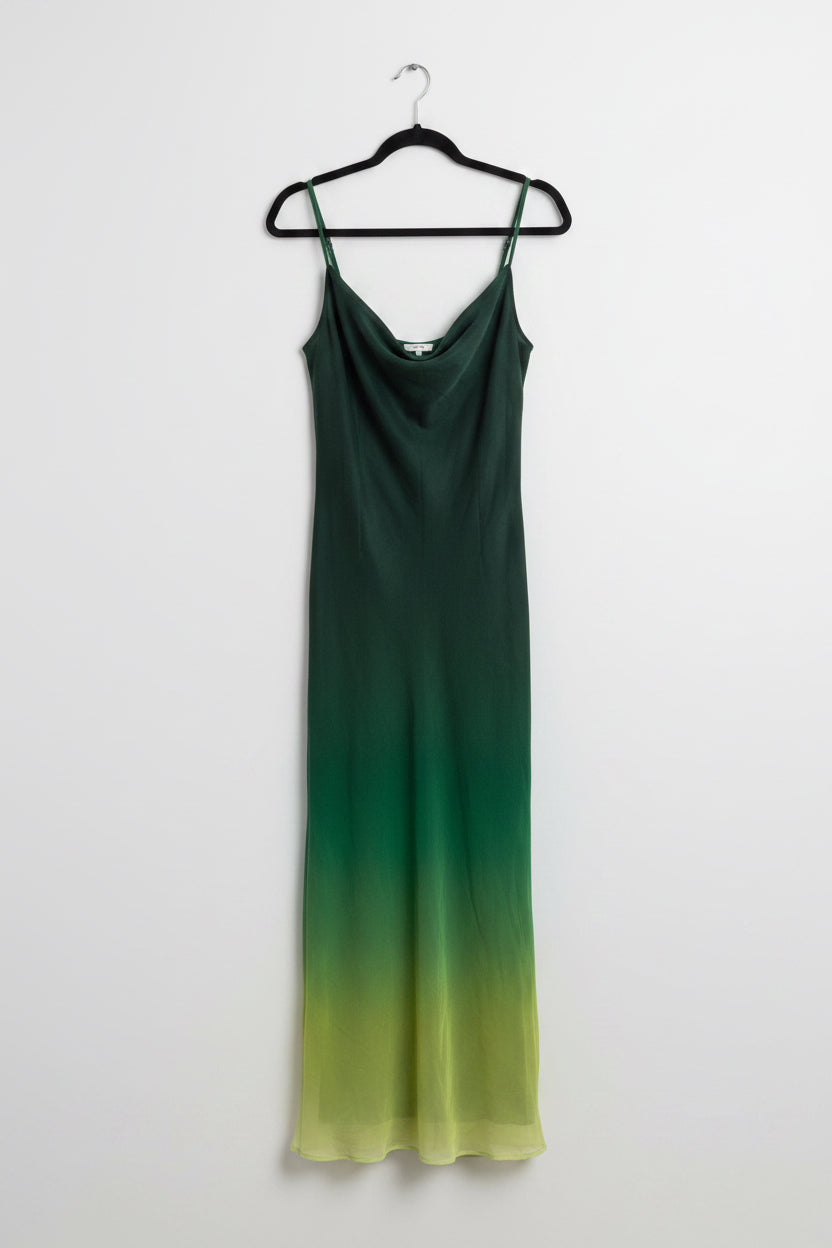 Runaway The Label Forest Green Ombré Satin Slip Maxi Dress – New With Tags