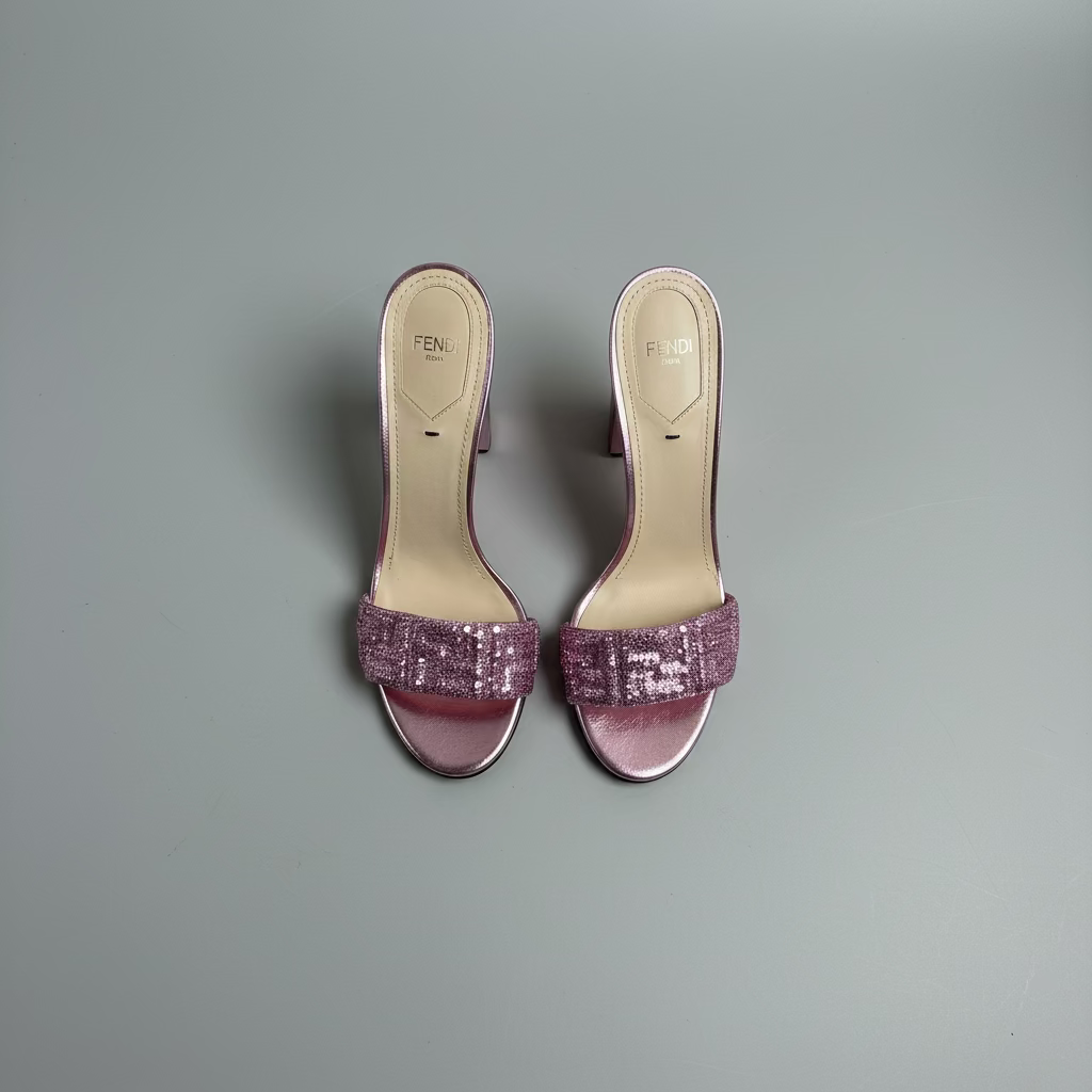 Fendi Pink Sequin FF Slide Heel — EU 39 / US 9