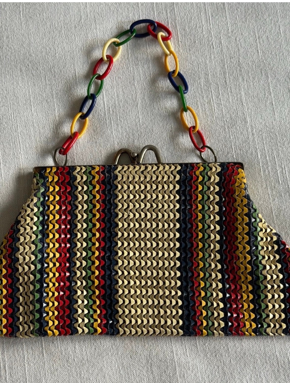 Vintage Woven Straw Stripe Summer Clutch Bag