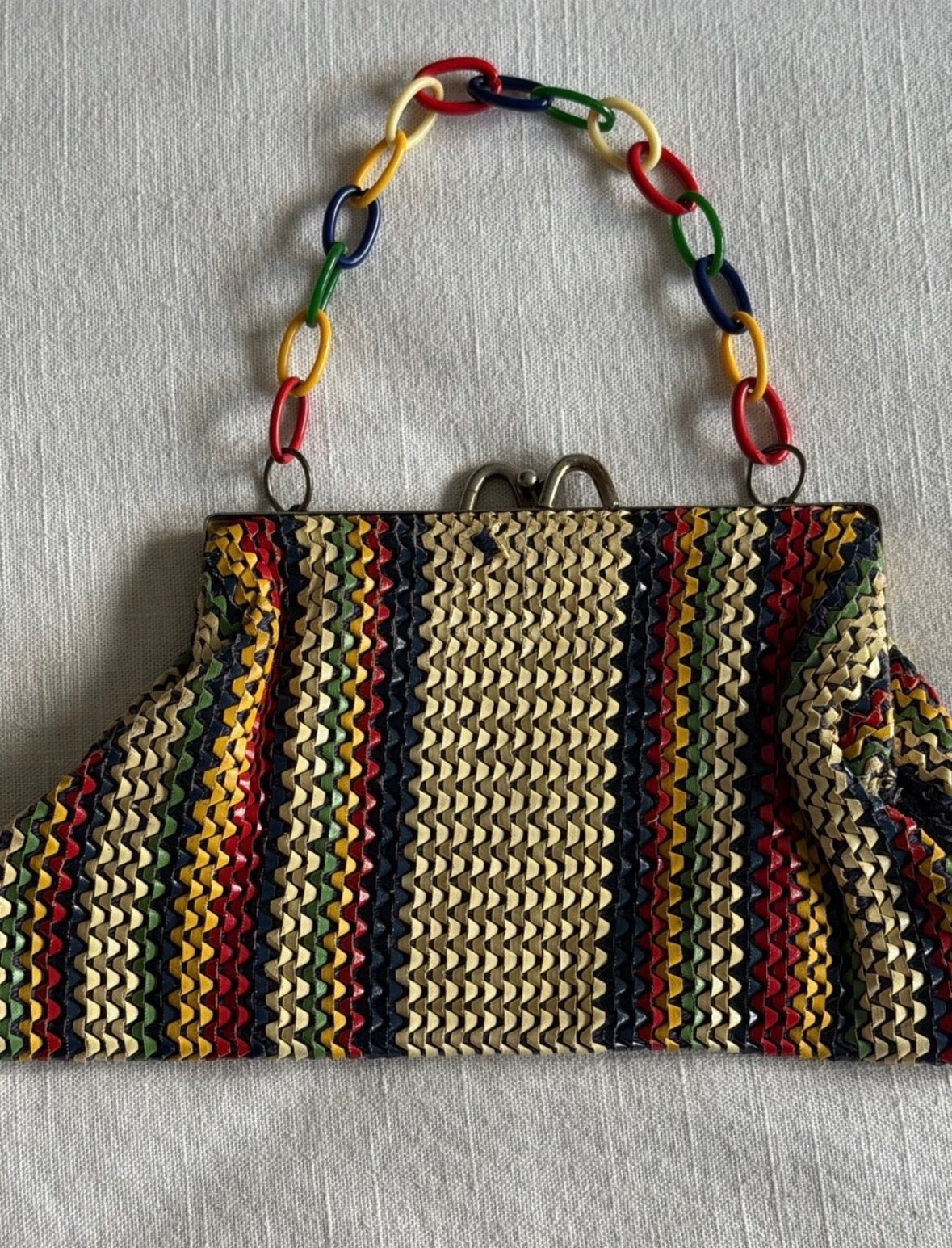 Vintage Woven Straw Stripe Summer Clutch Bag