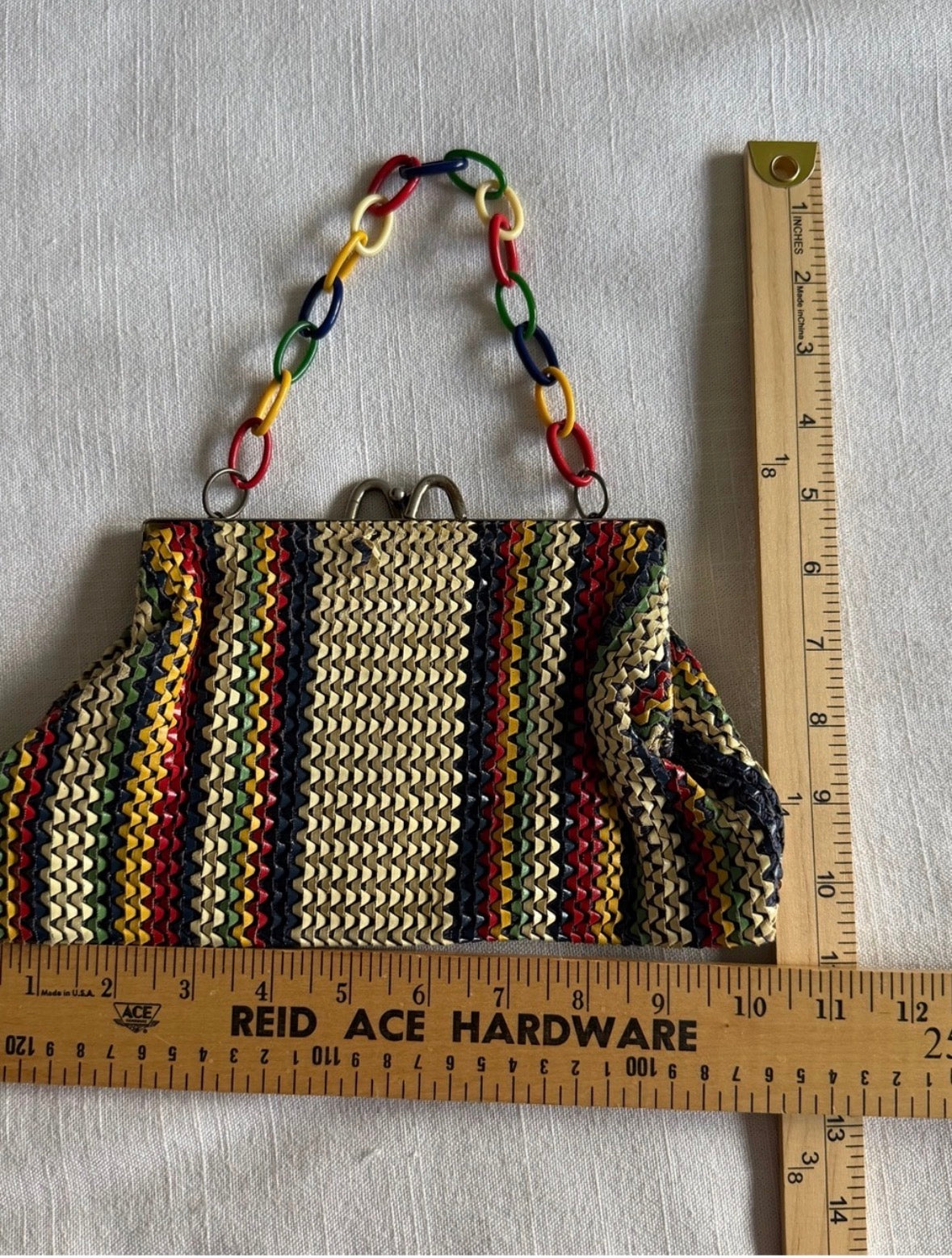 Vintage Woven Straw Stripe Summer Clutch Bag