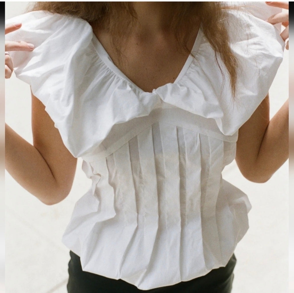 Vintage Puff Sleeve Pleated Silk Blouse Top – Made in Korea
