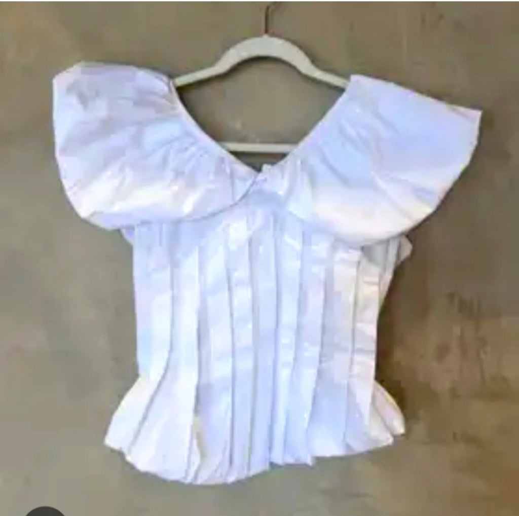 Vintage Puff Sleeve Pleated Silk Blouse Top – Made in Korea