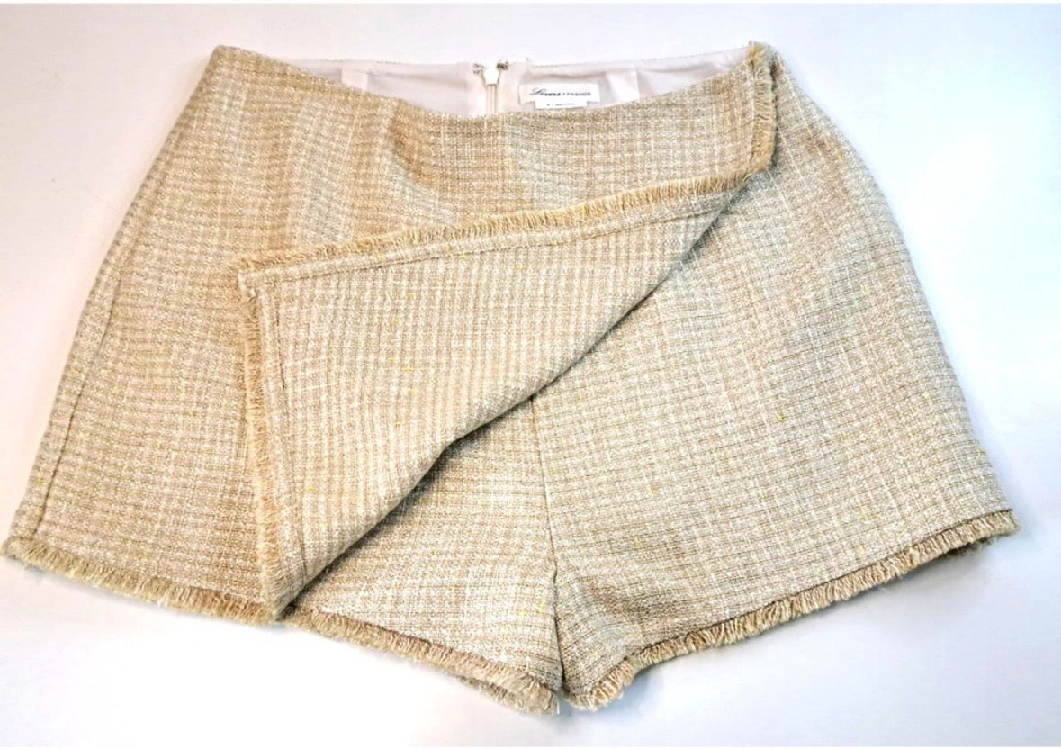 Lovers & Friends Beige Tweed Fringe Mini Skort – Women's Medium