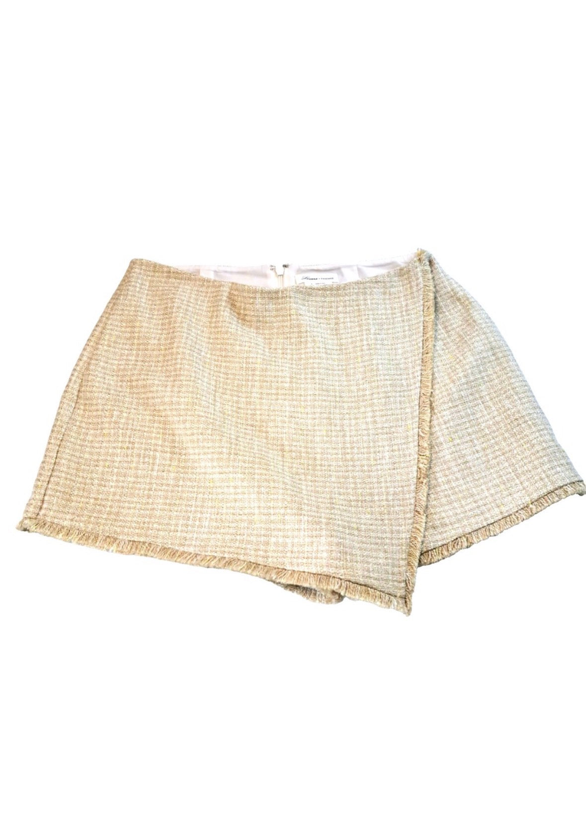 Lovers & Friends Beige Tweed Fringe Mini Skort – Women's Medium