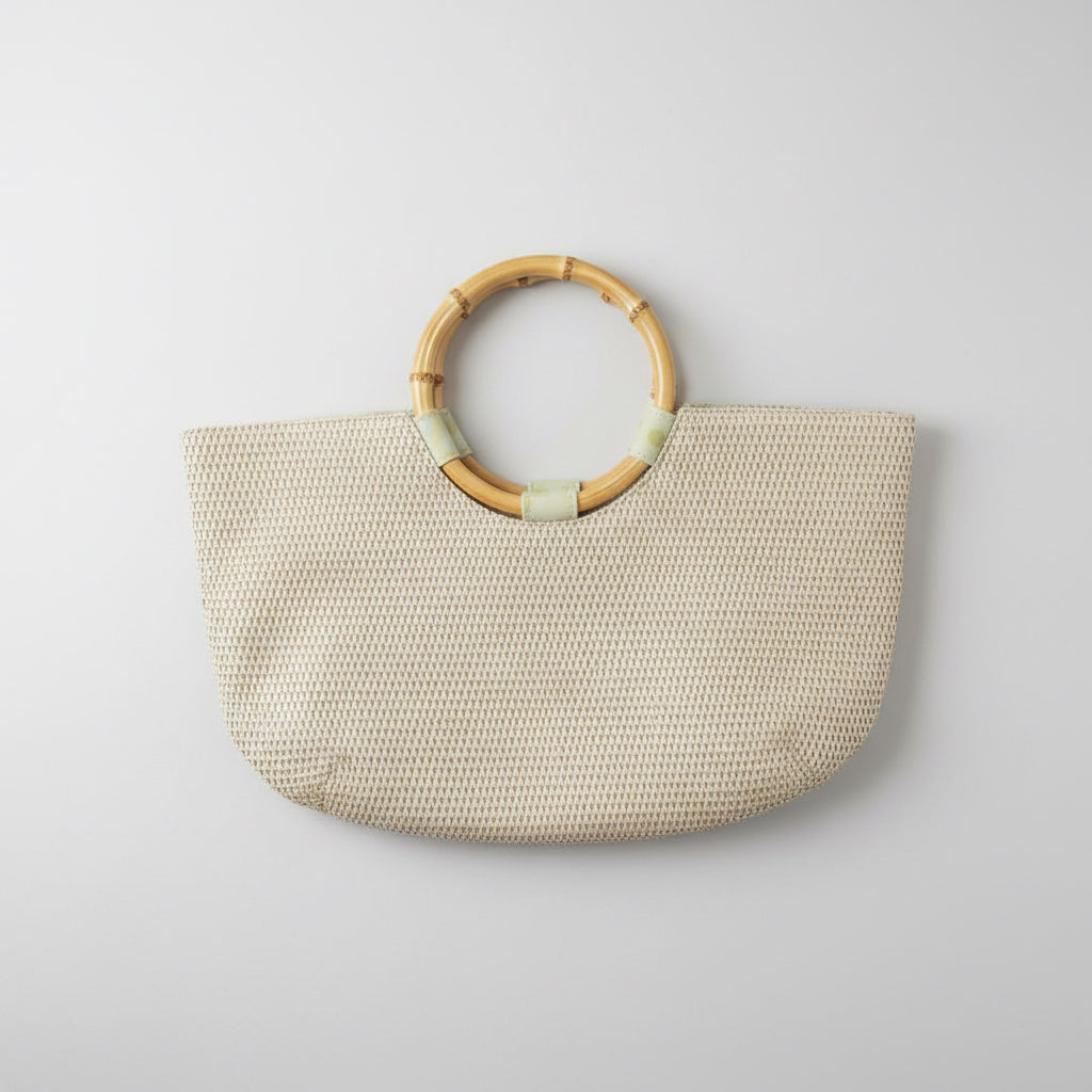 Neiman Marcus Woven Straw Tote with Bamboo Ring Handle