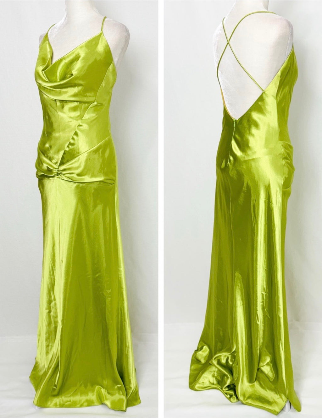 Morgan & Co. Vintage 90s Chartreuse Satin Prom Dress