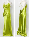 Morgan & Co. Vintage 90s Chartreuse Satin Prom Dress