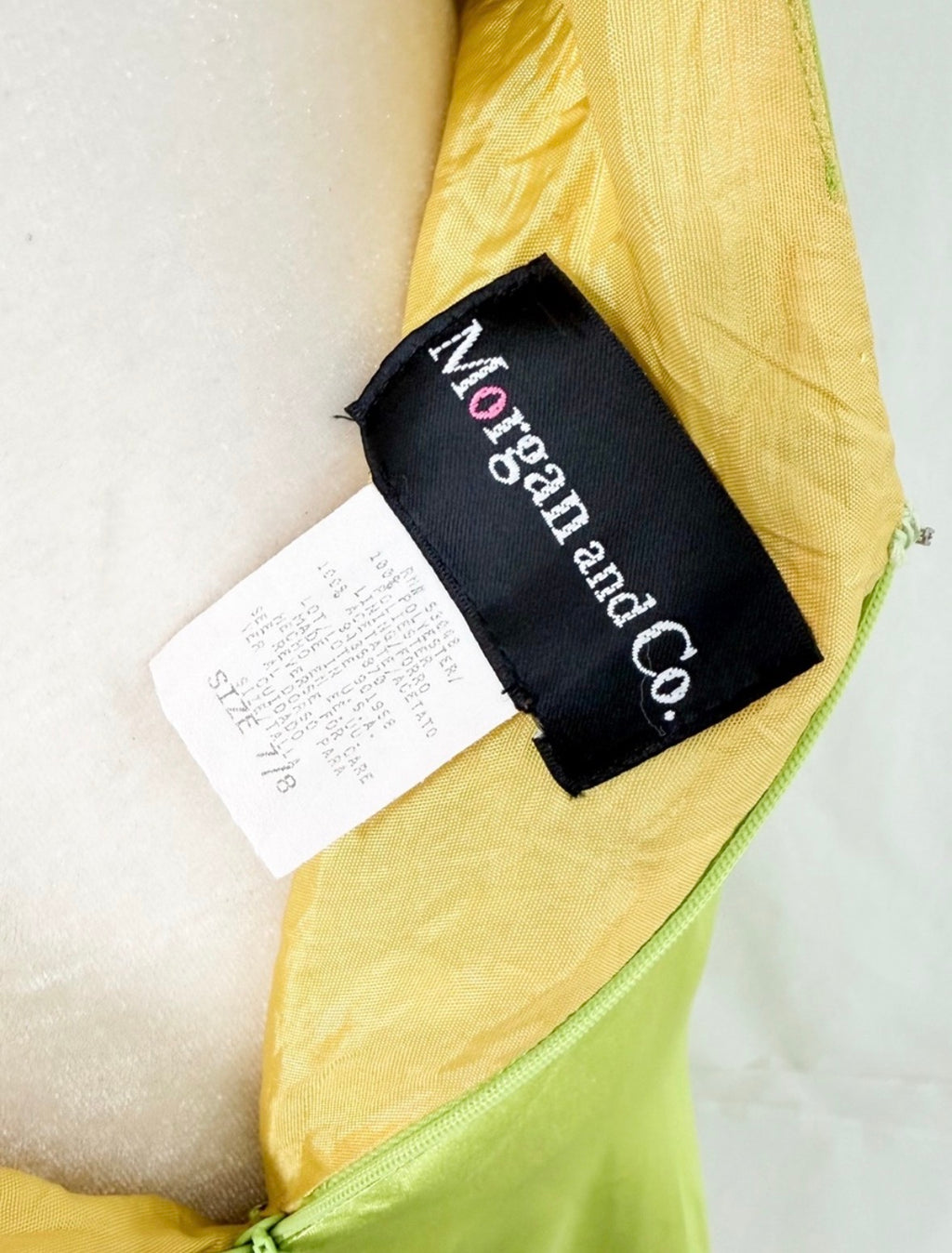 Morgan & Co. Vintage 90s Chartreuse Satin Prom Dress