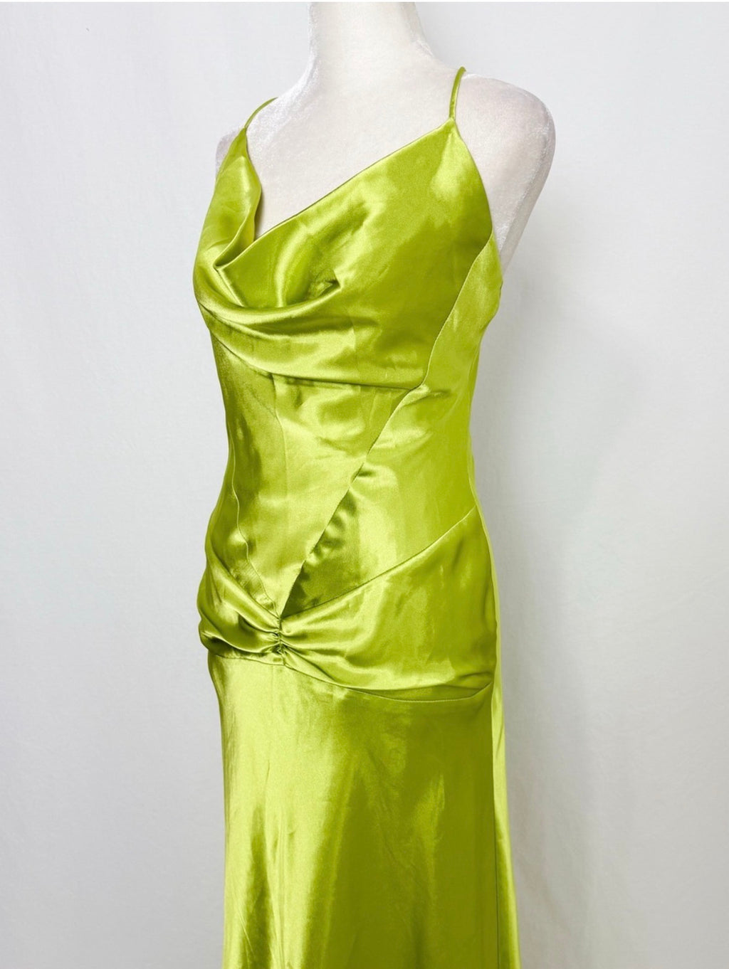 Morgan & Co. Vintage 90s Chartreuse Satin Prom Dress