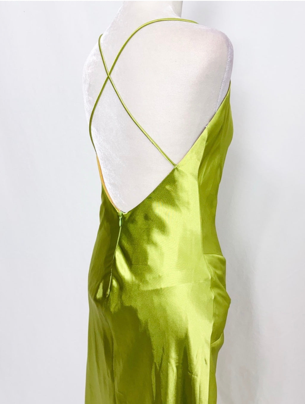Morgan & Co. Vintage 90s Chartreuse Satin Prom Dress