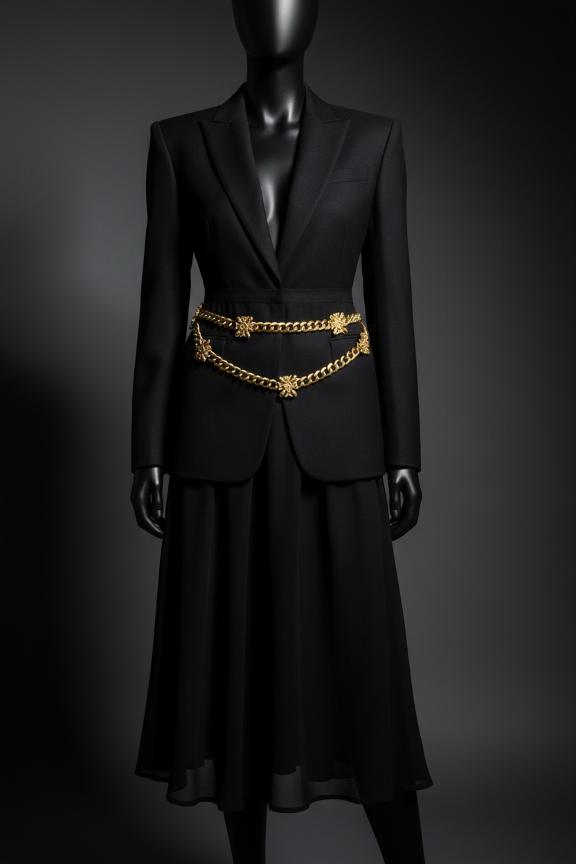 Double Gold Chain Sun Medallion Belt — Editorial
